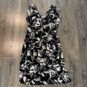 Evan Picone Black and White Sleeveless V-Neck Midi Dress size 14